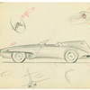 Early Design Drawing for Plymouth XNR Concept Car, by Virgil M. Exner, 1959. This early design drawing highlights one of the Plymouth XNR's most striking features: a vertical fin running from the hood to the tail. 